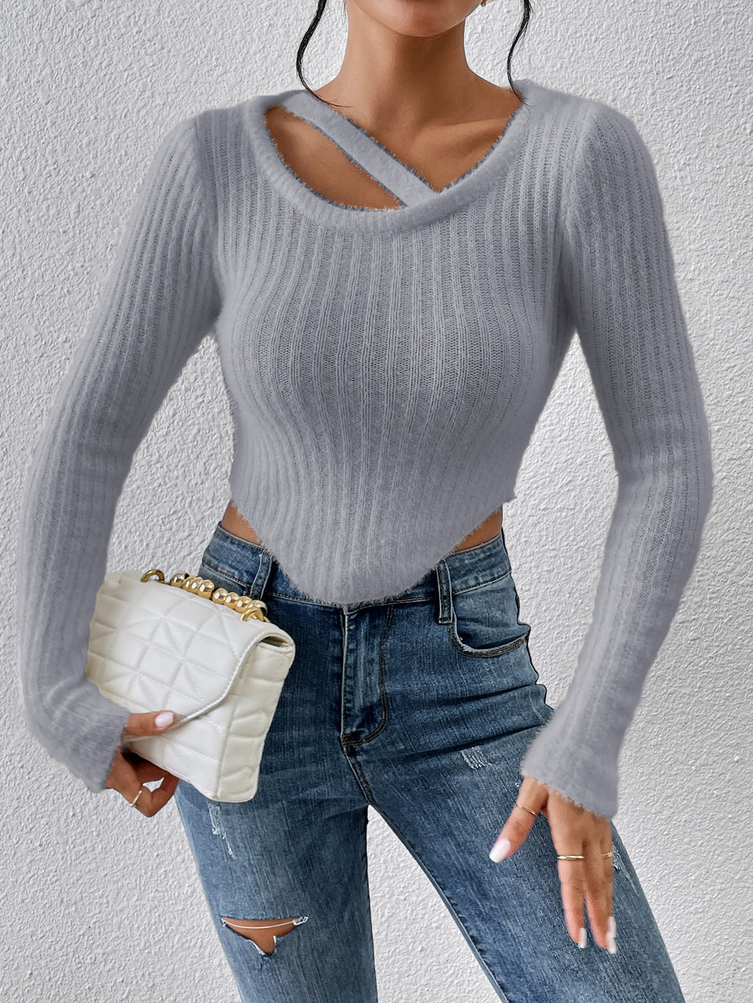 T-shirt en tricot pour femme avec épaule découverte et ourlet élastique Chic & Stil