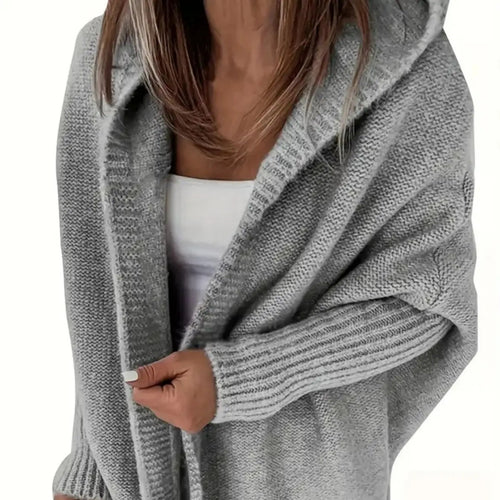 Ladies oversized knitted poncho with hood Lune London