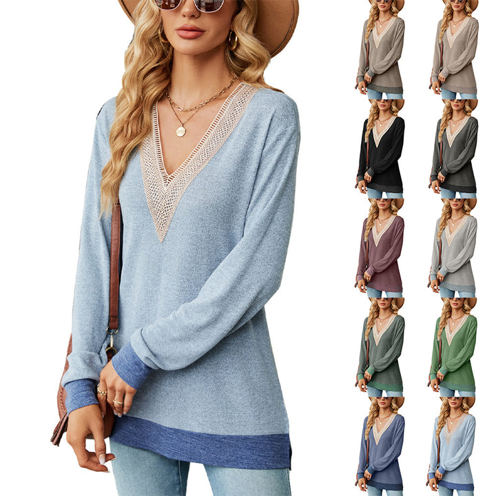 Viscose sweater for women with a playful V-neckline and delicate crochet accents Lune London