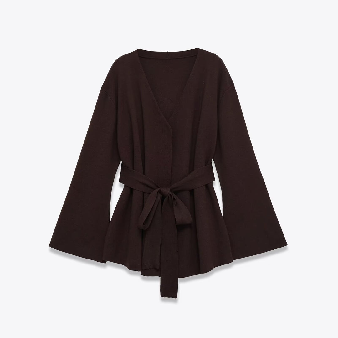 Fashionable wrap jacket for women with wide sleeves and a tie belt Lune London