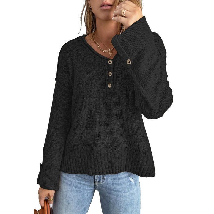 Chunky knit sweater for women with button placket and loose fit Lune London