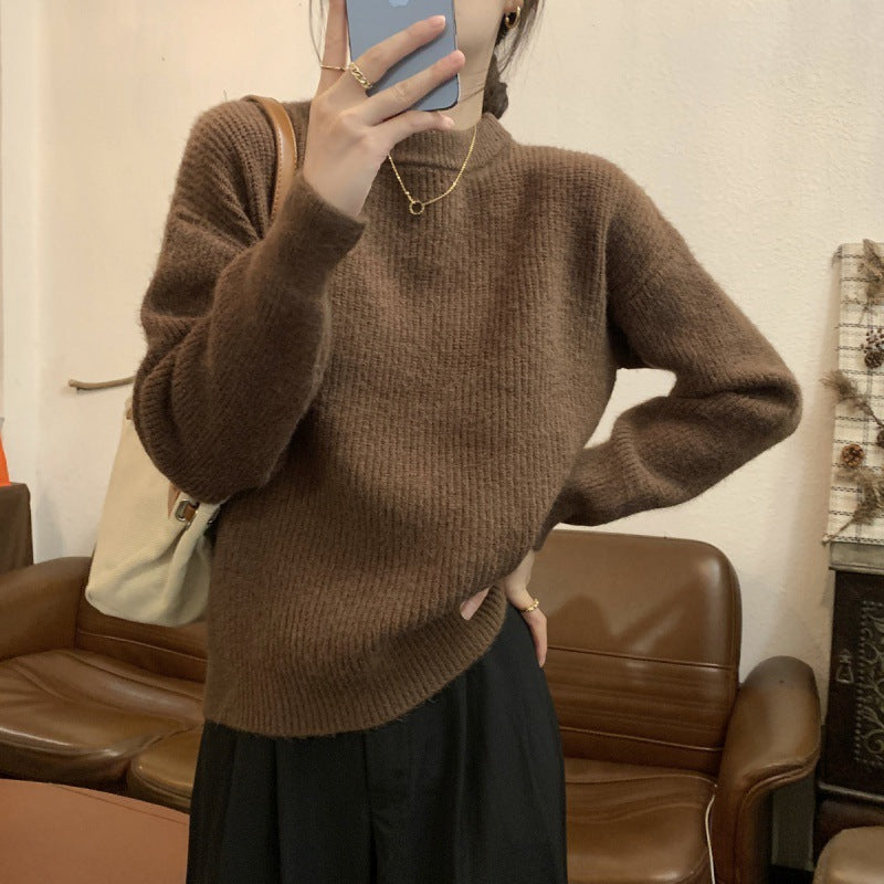Ladies Elegant Fine Knit Sweater with High Neck and Casual Cut Lune London