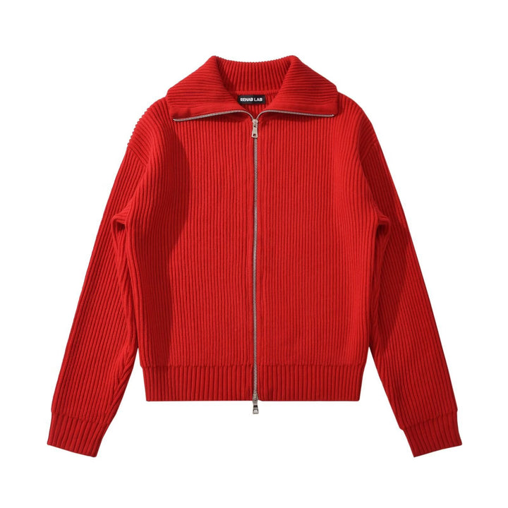 Lune London women's high collar zip-up knit jacket