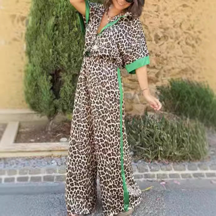 Ladies elegant leopard print jumpsuit with wide legs and relaxed fit Lune London