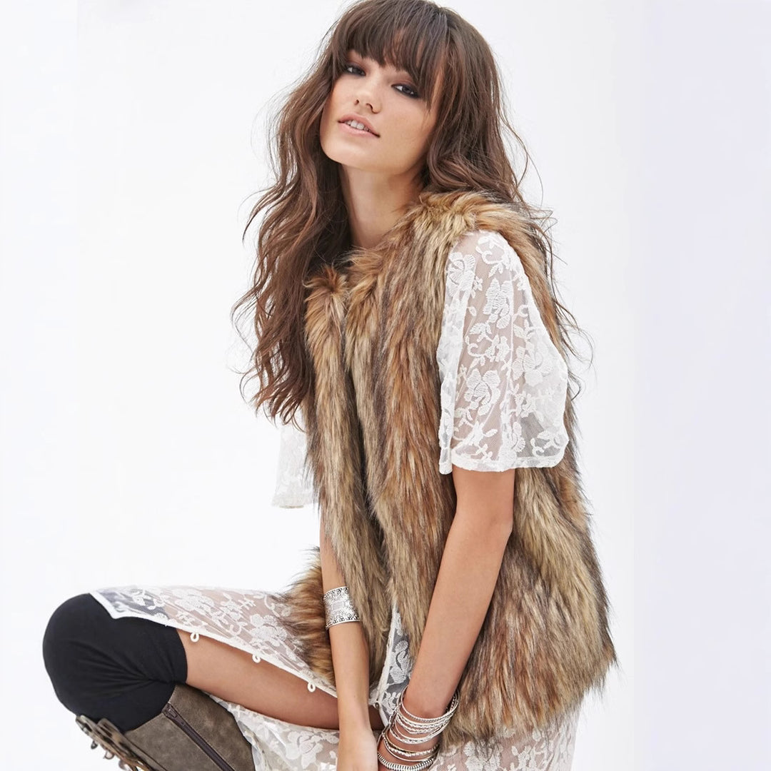 Ladies Elegant Faux Fur Gilet with Modern Chic Cut and Style