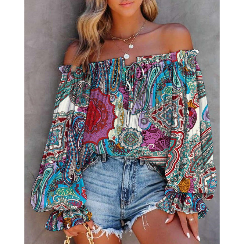 Woman Blouse Batik Off-Shoulder Lune London