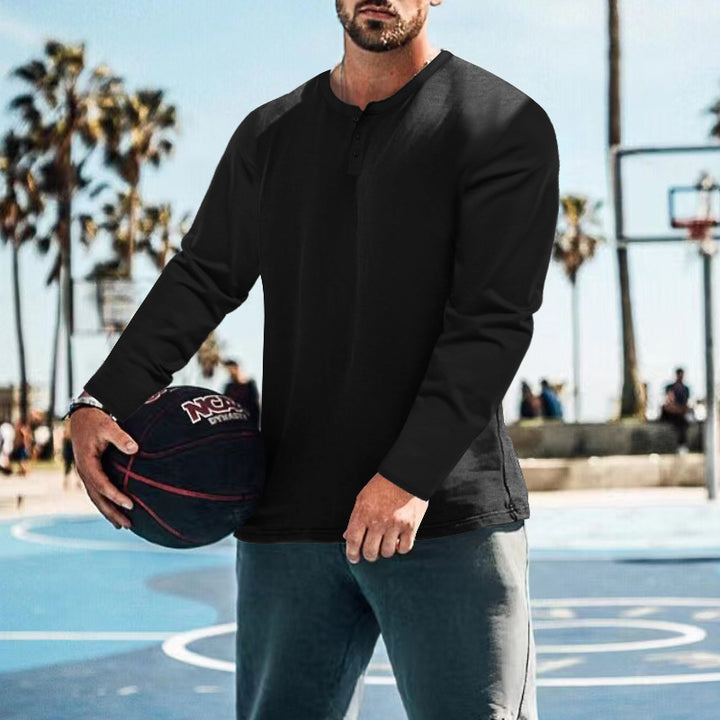 Men's long sleeve Henley shirt in textured fabric with practical button details Lune London