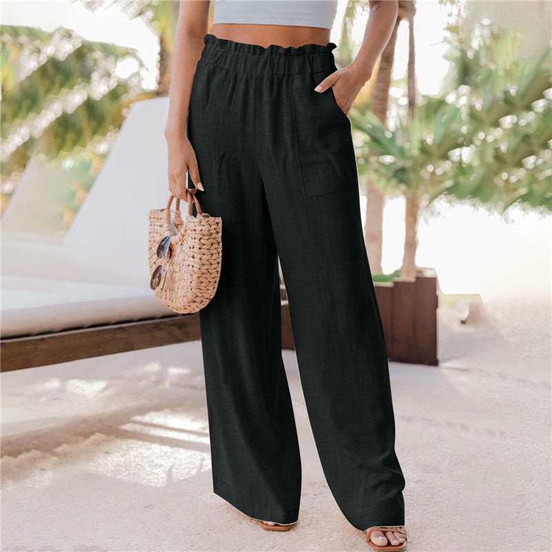 Wide palazzo pants for women with elastic waistband and practical pockets Lune London