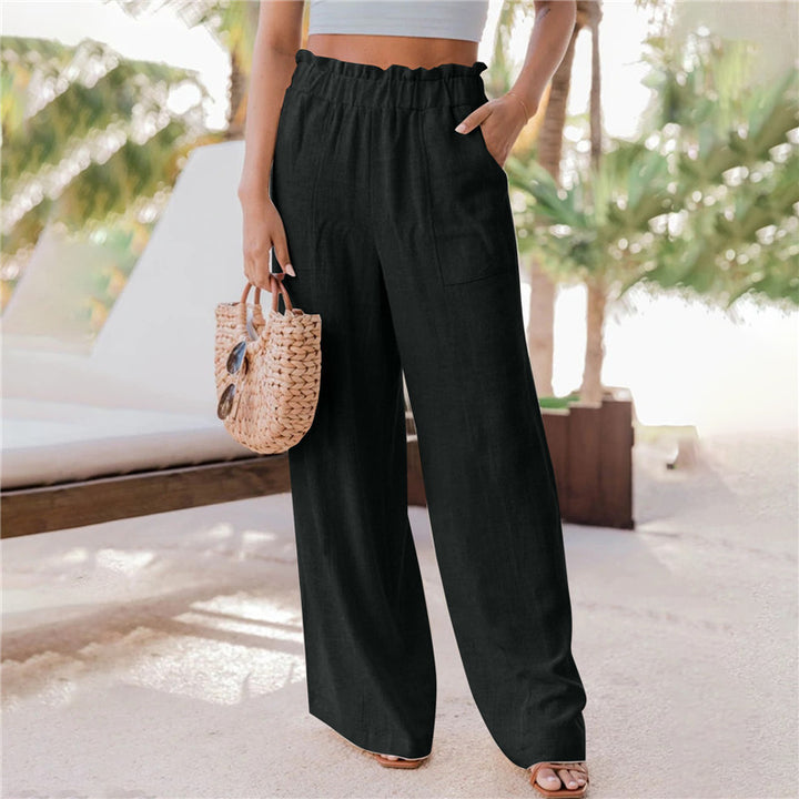 Wide palazzo pants for women with elastic waistband and practical pockets Lune London