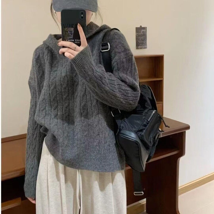Cozy knitted hoodie with cable knit pattern for women Lune London