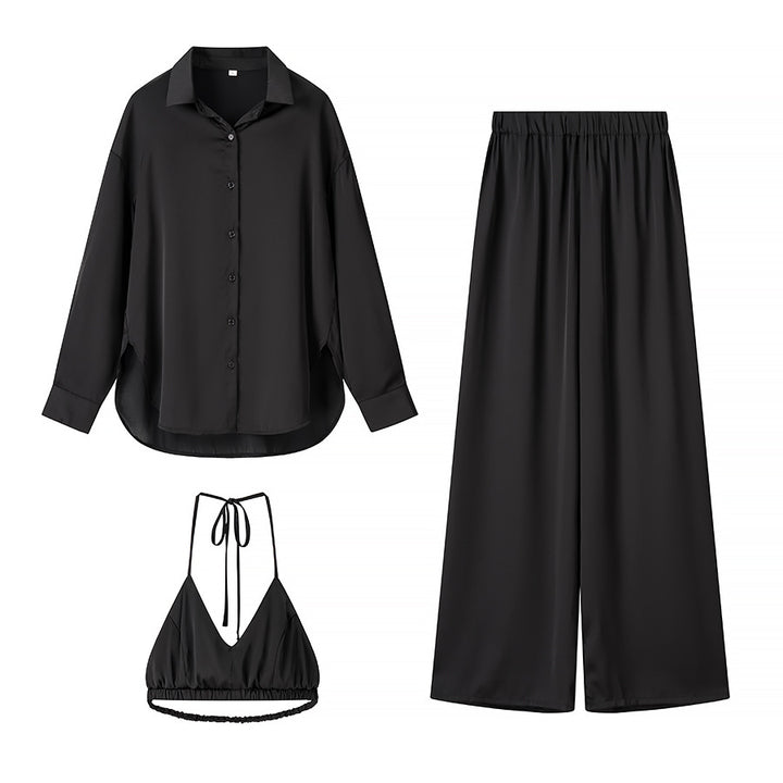 Women's set consisting of an elegant blouse, comfortable palazzo pants, and a trendy bralette Lune London