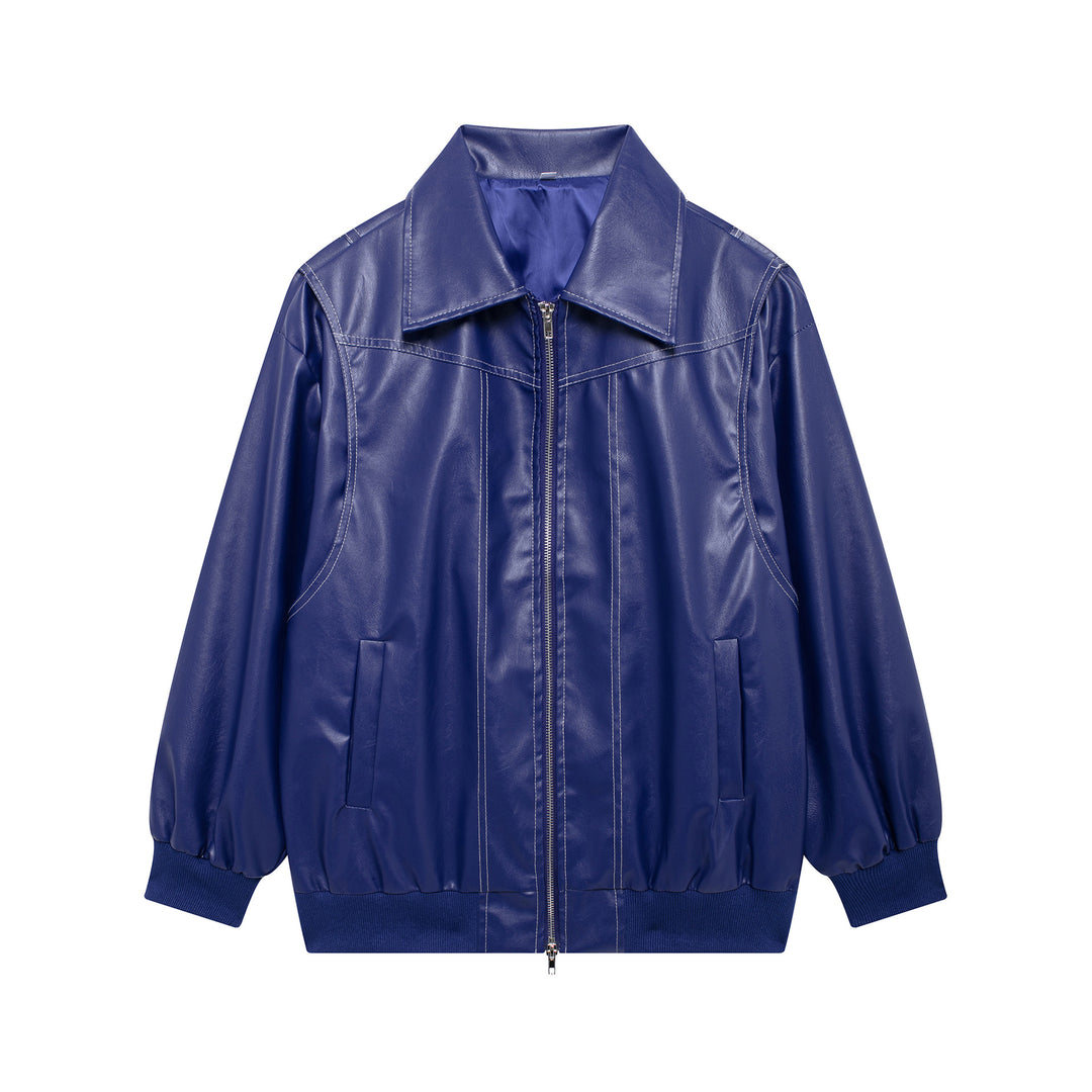 Ladies Trendy Faux Leather Jacket with Elastic Cuffs and Practical Pockets Lune London