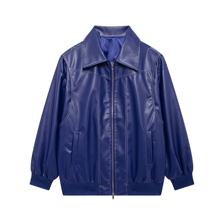 Ladies Trendy Faux Leather Jacket with Elastic Cuffs and Practical Pockets Lune London
