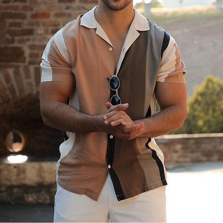 Short sleeve men's shirt with color blocks and buttonhole Lune London
