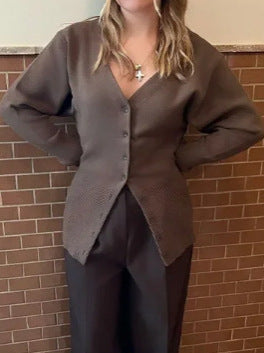 Knitted women's jacket with V-neck and button row Lune London