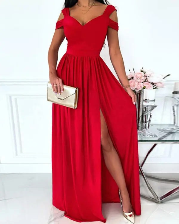 Maxi dress for women with charming neckline and asymmetrical slit Lune London