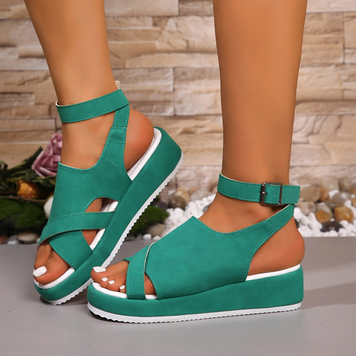 Comfortable wedge sandals for ladies with refined strap design Lune London