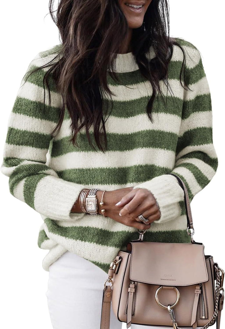 Casual knitted sweater for women with wide horizontal stripes Lune London