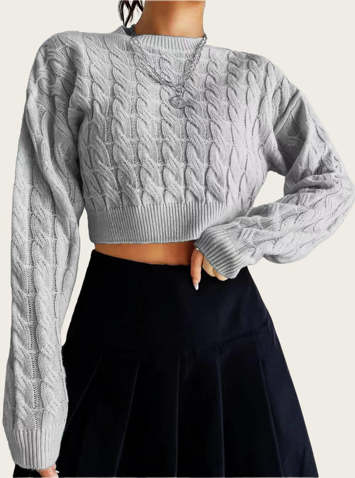 Short wool sweater for women with cable pattern Lune London