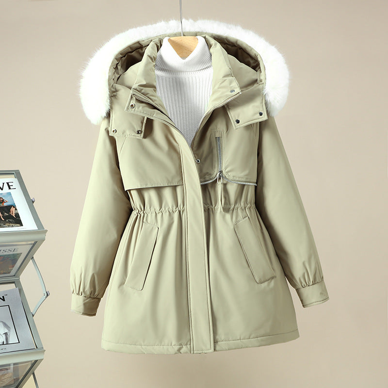 Functional winter jacket for women with removable hood and faux fur trim Lune London