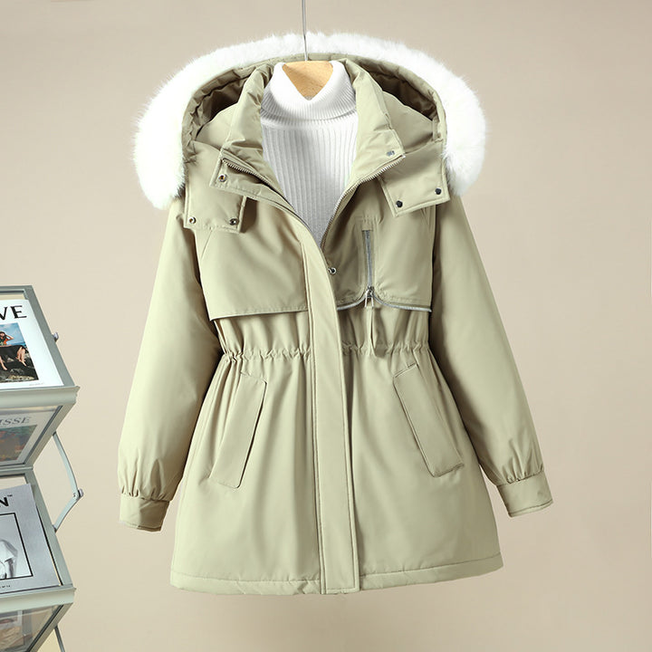 Functional winter jacket for women with removable hood and faux fur trim Lune London