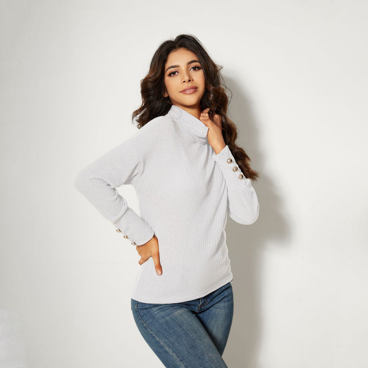 Women Modern Turtleneck Sweater with Button Detail Lune London