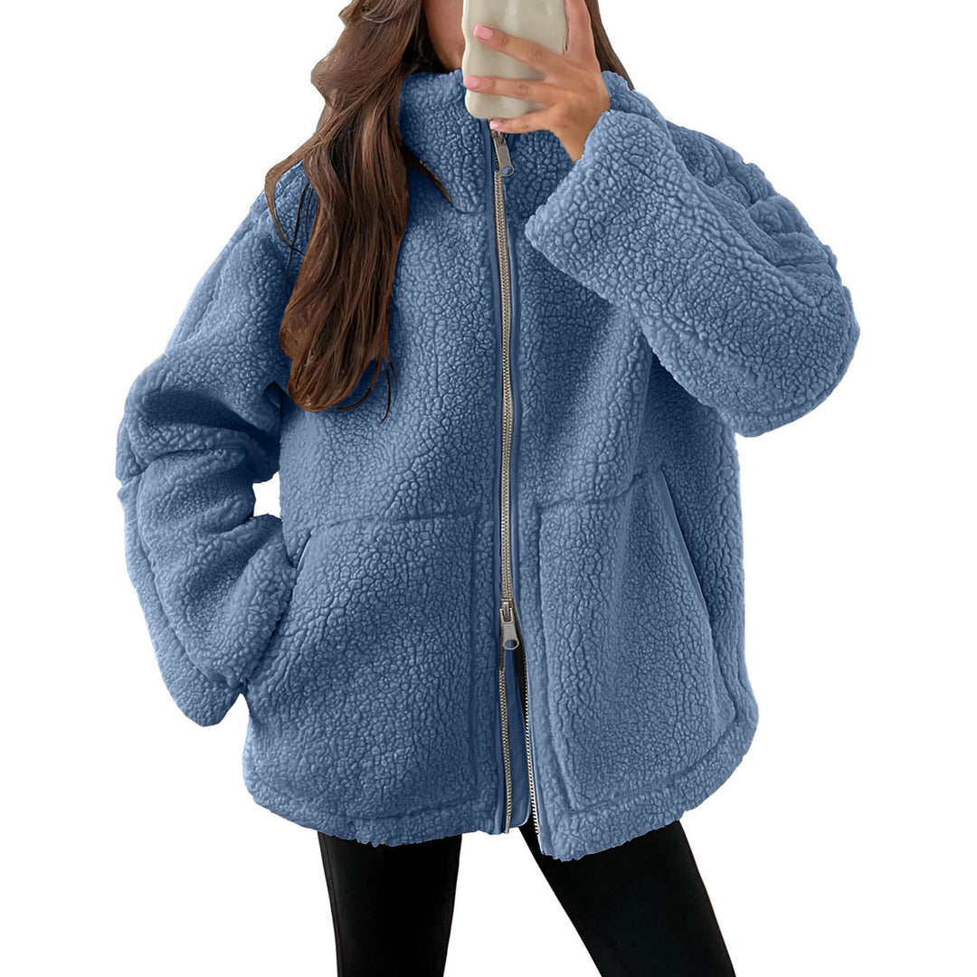 Cozy fleece jacket for women with high collar and practical pockets Lune London