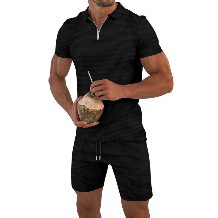 Men's short set with short sleeves comfortable with breathable material and zipper Lune London