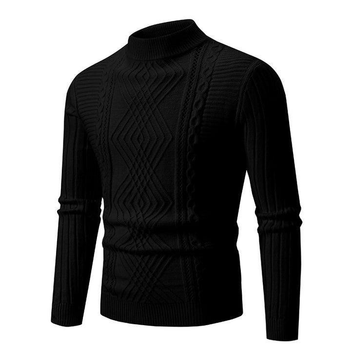 Men's elegant knitted sweater with a modern cable design and a high collar Lune London