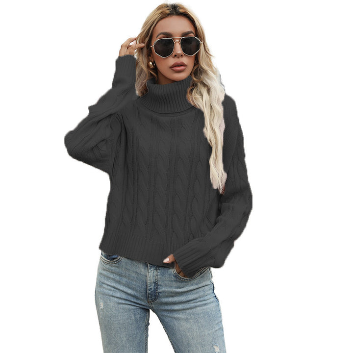 Knit sweater with high collar and cable knit pattern for women Lune London