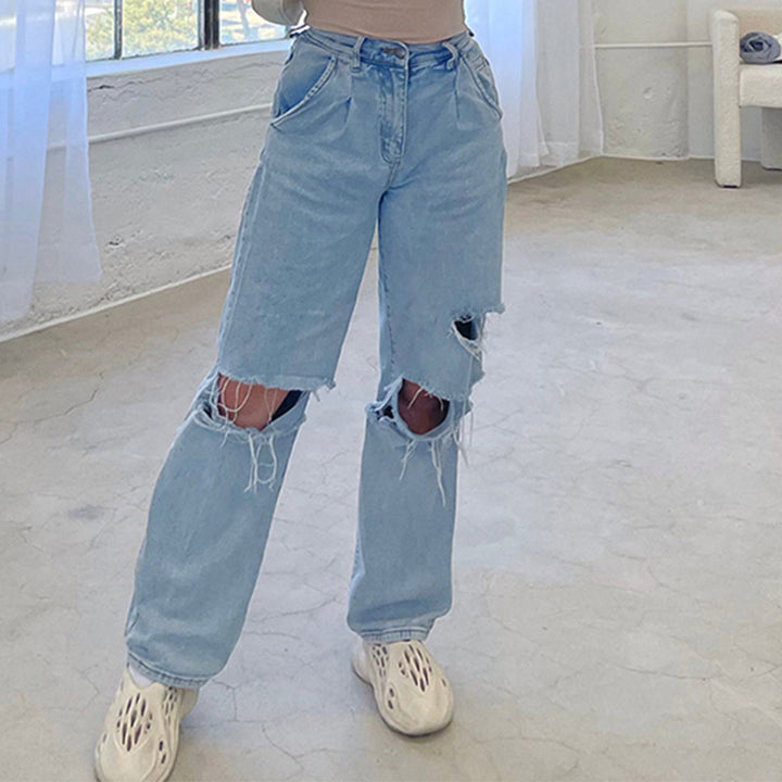 Lune London Women's Distressed Mom Jeans