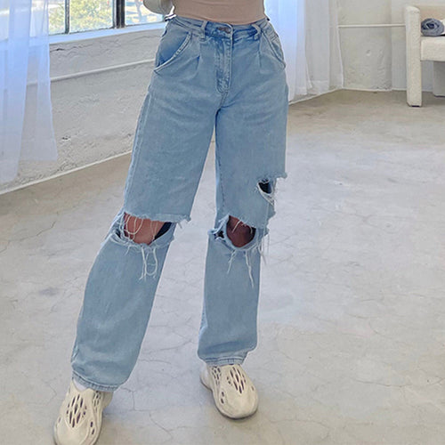 Lune London Women's Distressed Mom Jeans