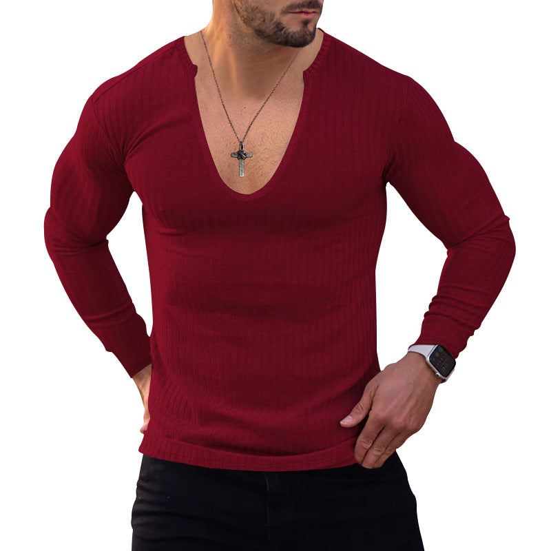 Men's V-neck long sleeve T-shirt with textured ribbed pattern Lune London