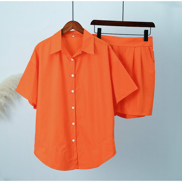 Women's Casual Button-Up Blouse and Chic Shorts Set