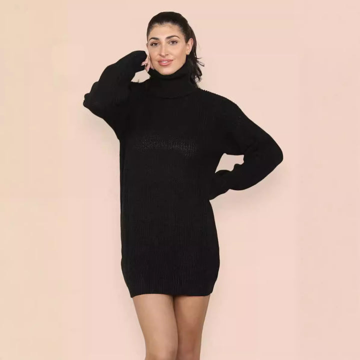 Women’s knit dress with high collar and structured knit pattern Lune London