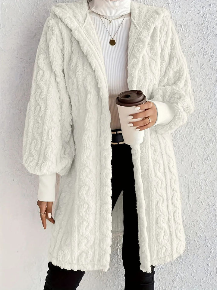 Trendy long jacket for women with hood and texture Lune London