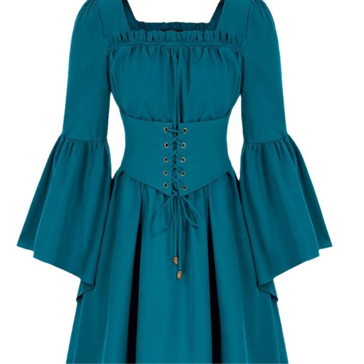 Medieval dress for women with flowing sleeves and lacing detail Lune Londonl