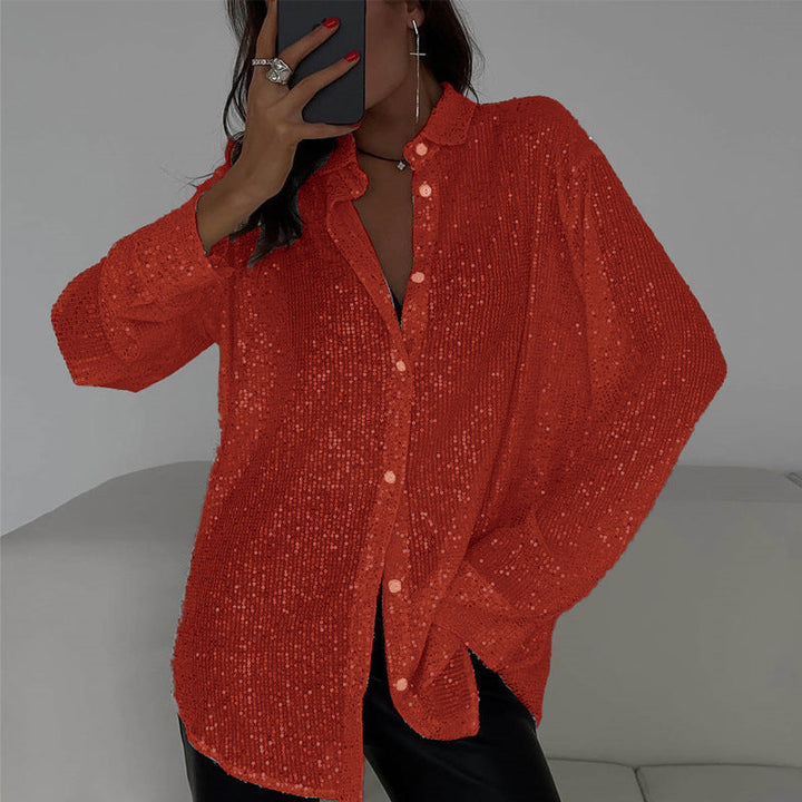 Women's Glittering Oversized Shirt Blouse Lune London