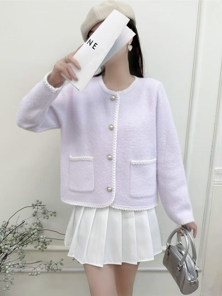 Cardigan féminin élégant avec patte de boutonnage décorative et poches