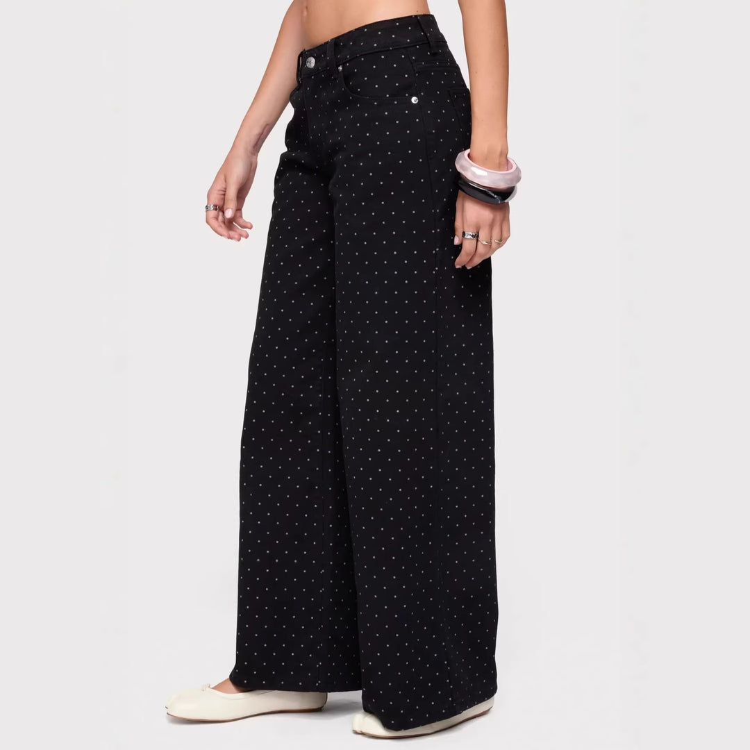 Women's Wide Denim Jeans with Polka Dots Lune London