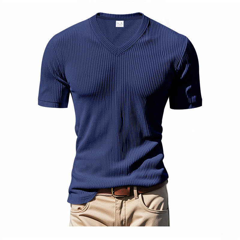 Modern V-neck T-shirt for men in textured material Lune London