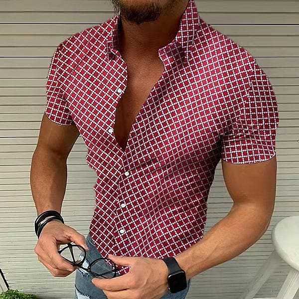 Men's Short Sleeve Shirt with Modern Check Pattern and Breathable Cotton Blend Lune London