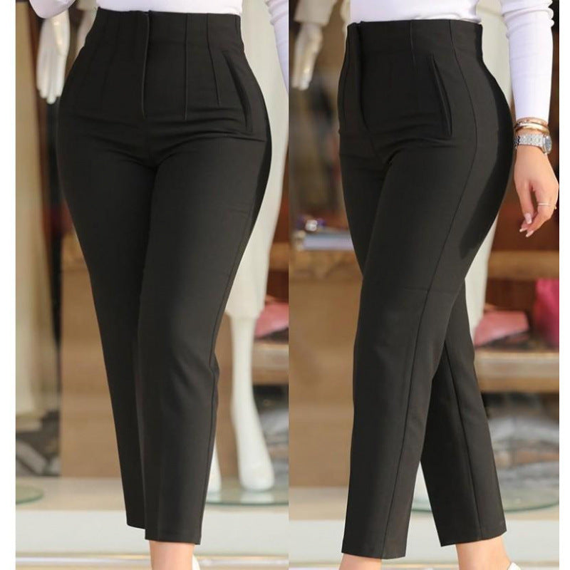 High-waisted slim pants for women with decorative stitching details Lune London