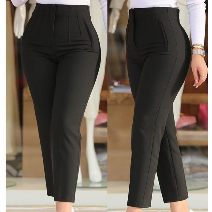High-waisted slim pants for women with decorative stitching details Lune London