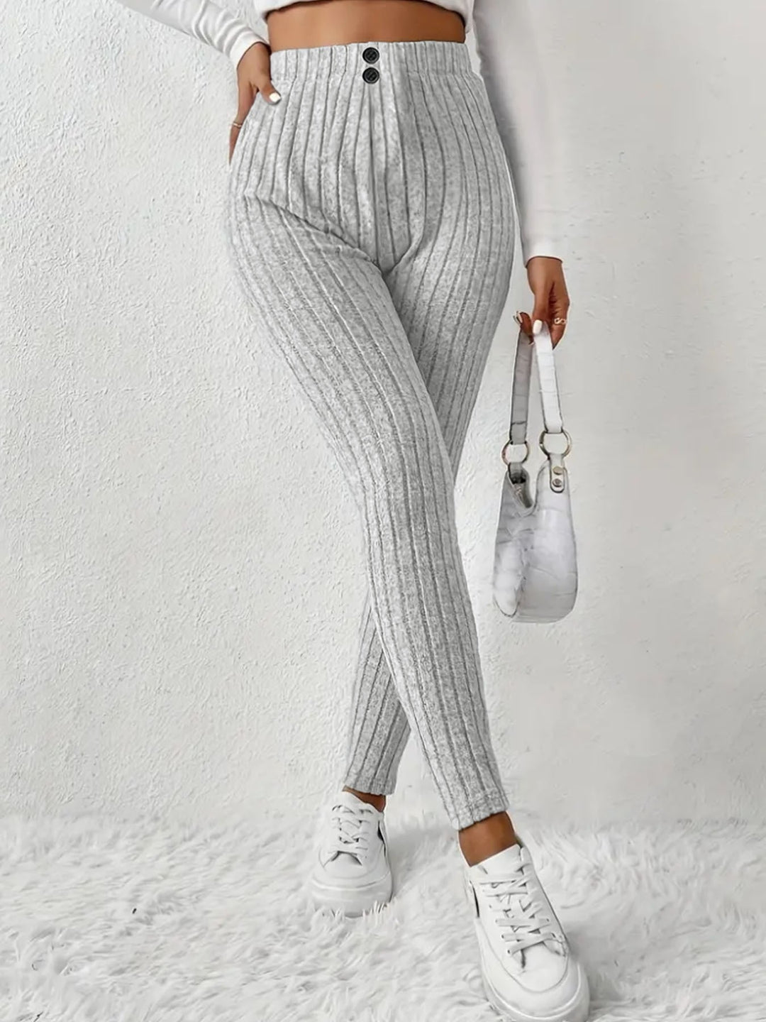 Leggings côtelés tricotés taille haute pour femmes Chic & Stil