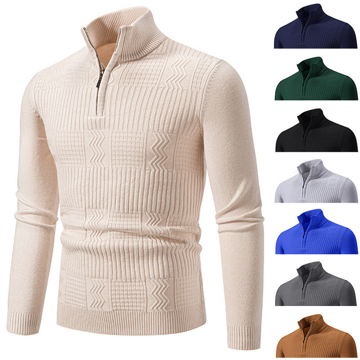 Knitted sweater for men with high collar and zipper Lune London