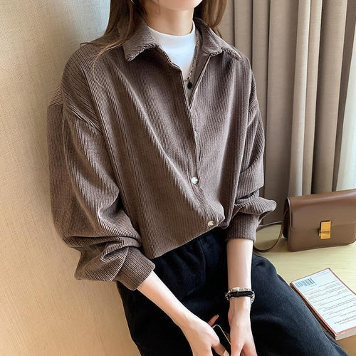 Textured corduroy shirt for women with button Lune London