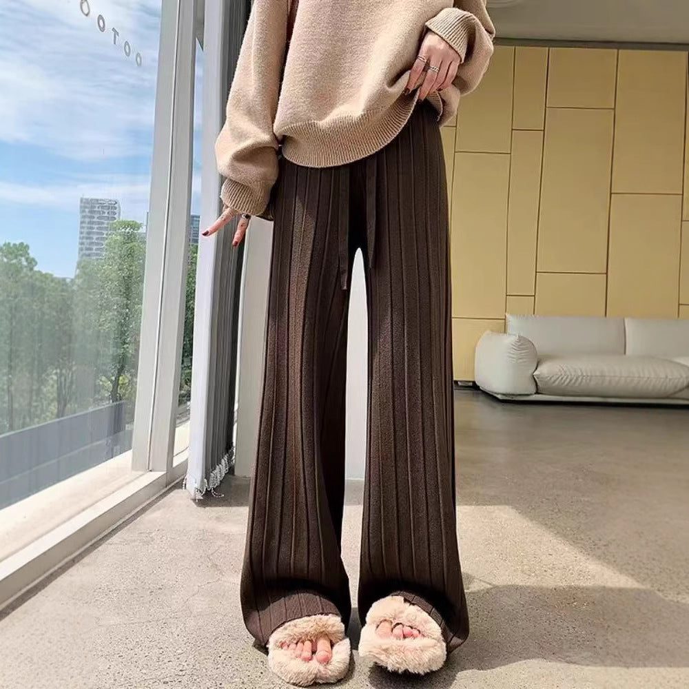 Wide pants for women with vertical stripe design and elastic waist Lune London