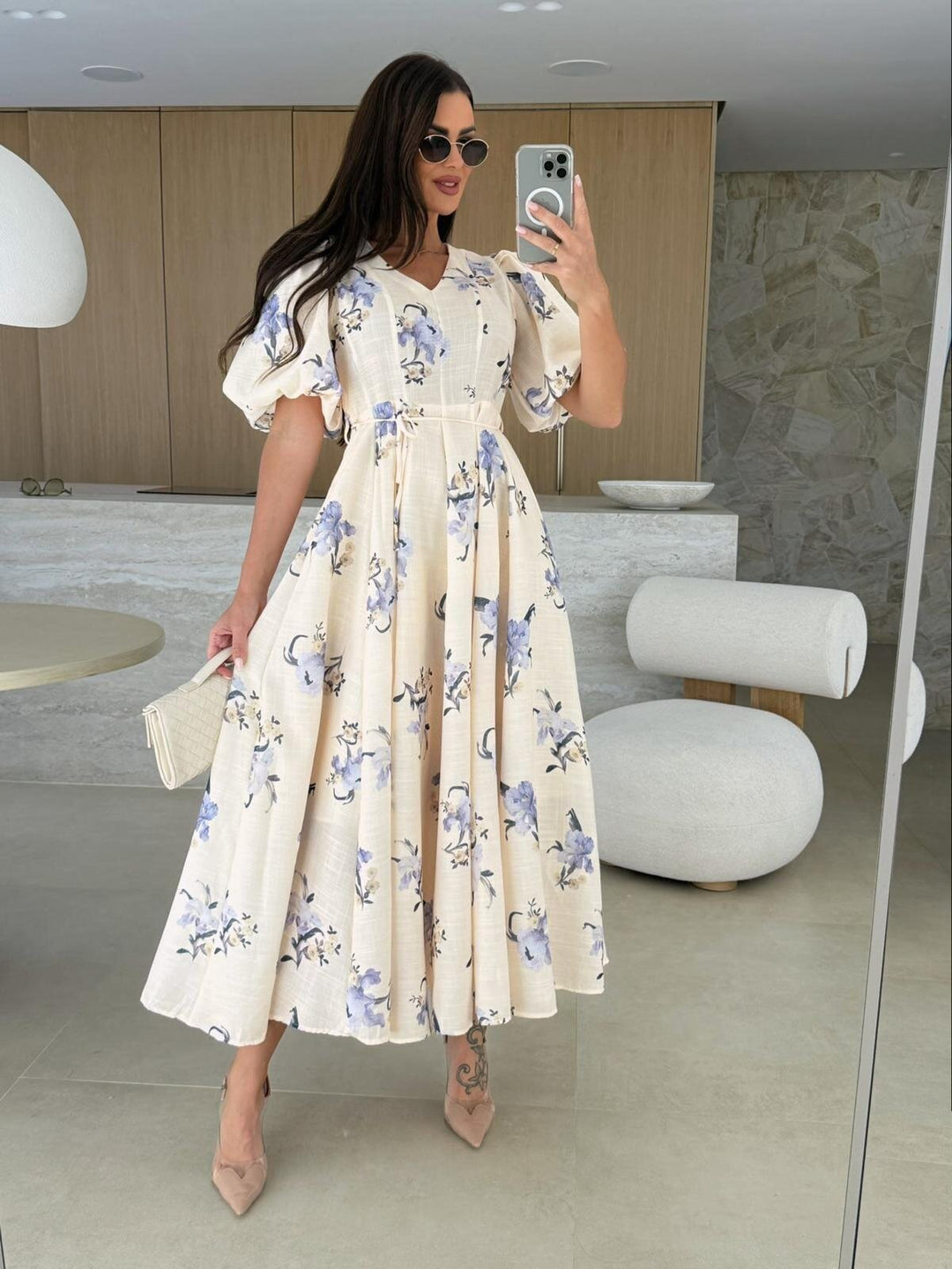 Maxi flower dress for women with puff sleeves Lune London