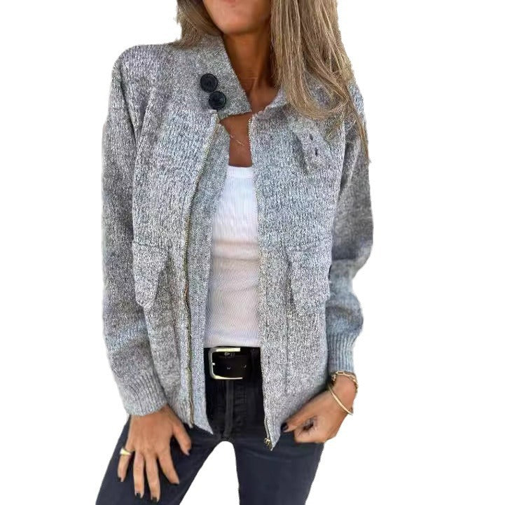 Women's soft cardigan with thermal insulating collar and patch pockets Lune London